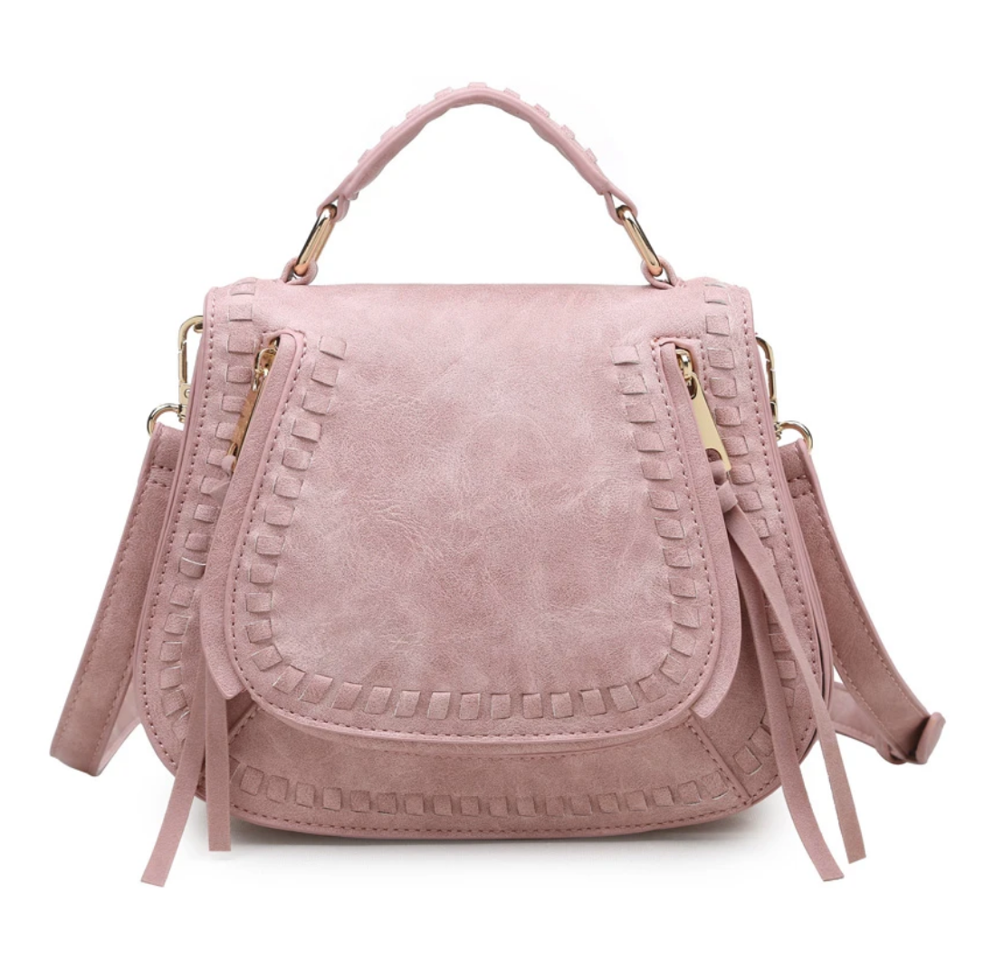 Khloe Mini Dusty Rose Vegan Leather Messanger Saddle Bag