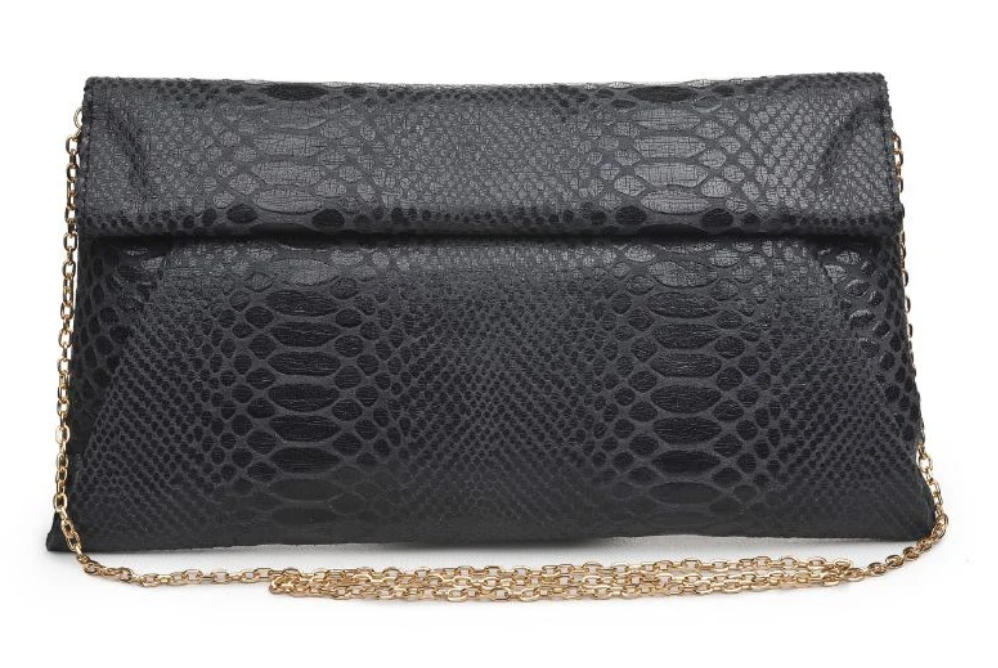 Emilia Fold Over Vegan Snakeskin Leather Clutch Crossbody Purse