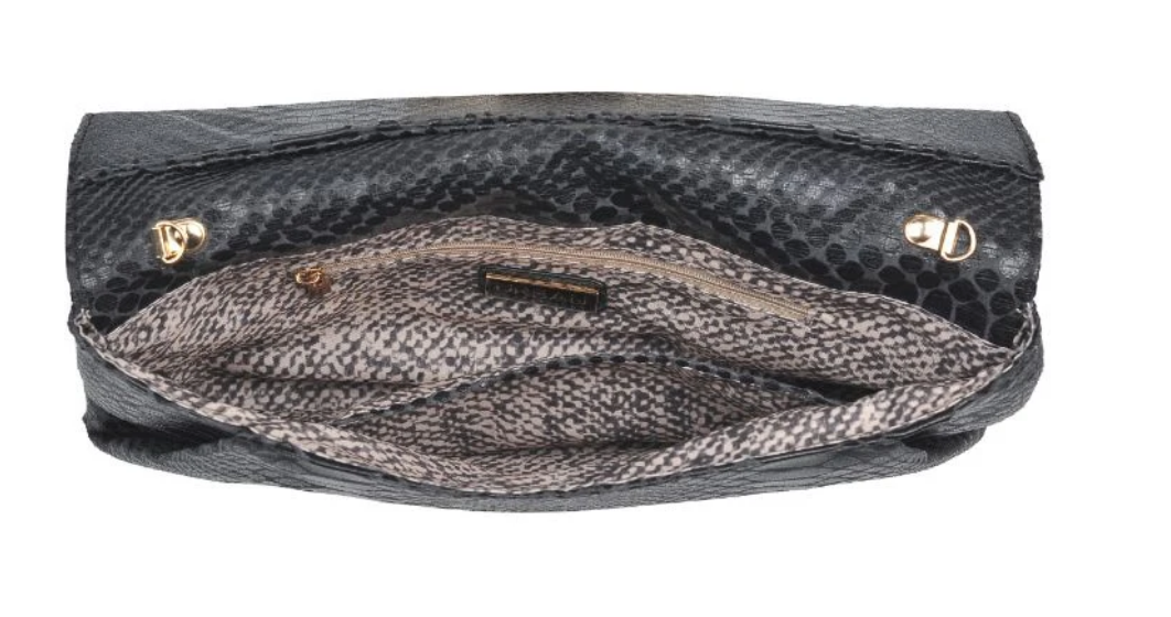 Emilia Fold Over Vegan Snakeskin Leather Clutch Crossbody Purse