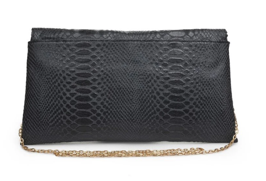 Emilia Fold Over Vegan Snakeskin Leather Clutch Crossbody Purse