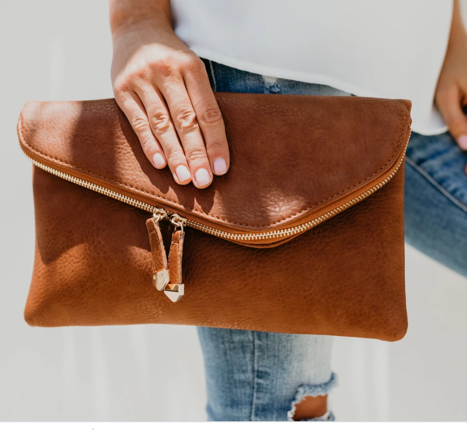 Stella Crossbody Envelope Clutch Bag Tan
