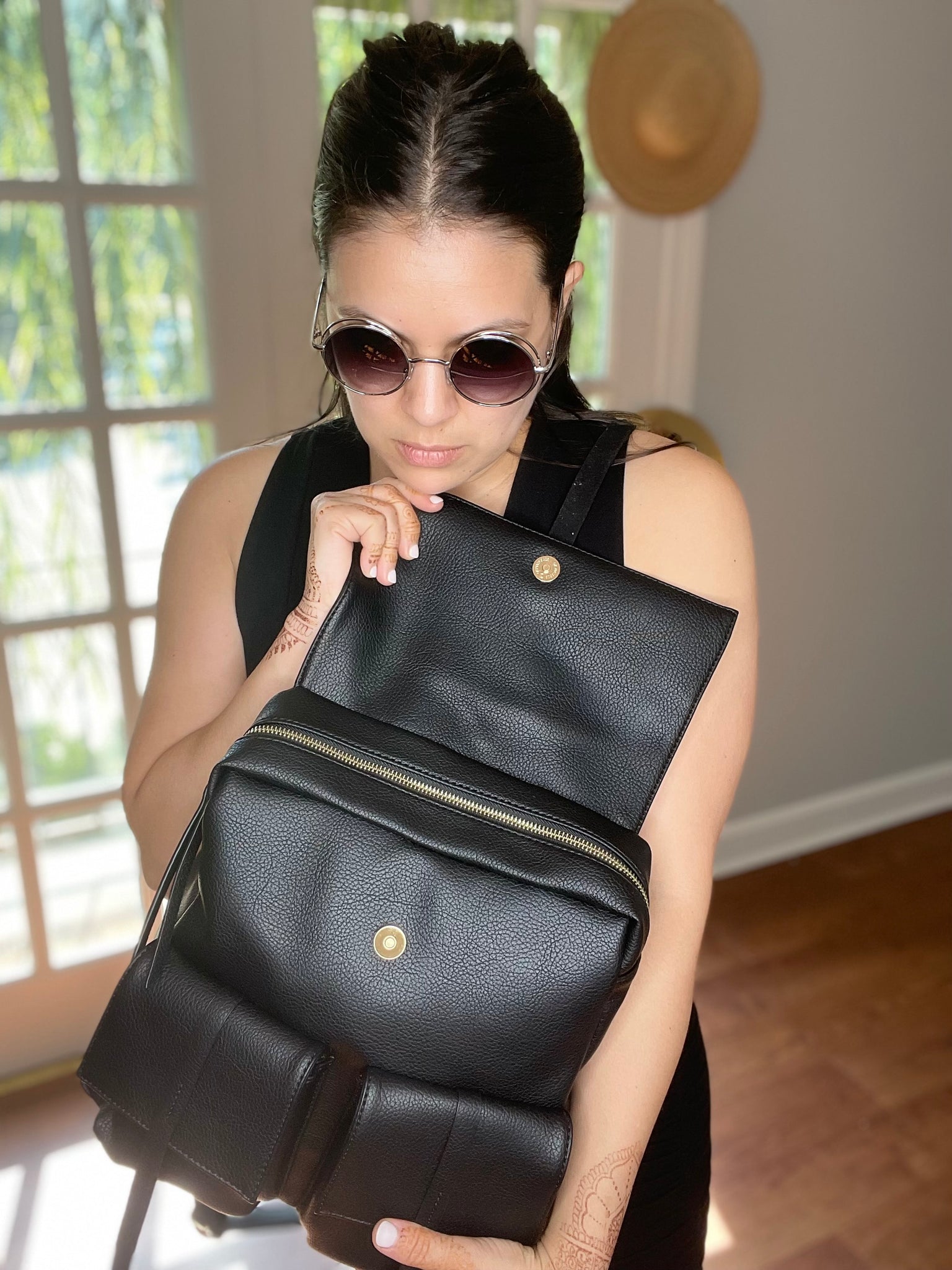 Black Leather Haul All Backpack