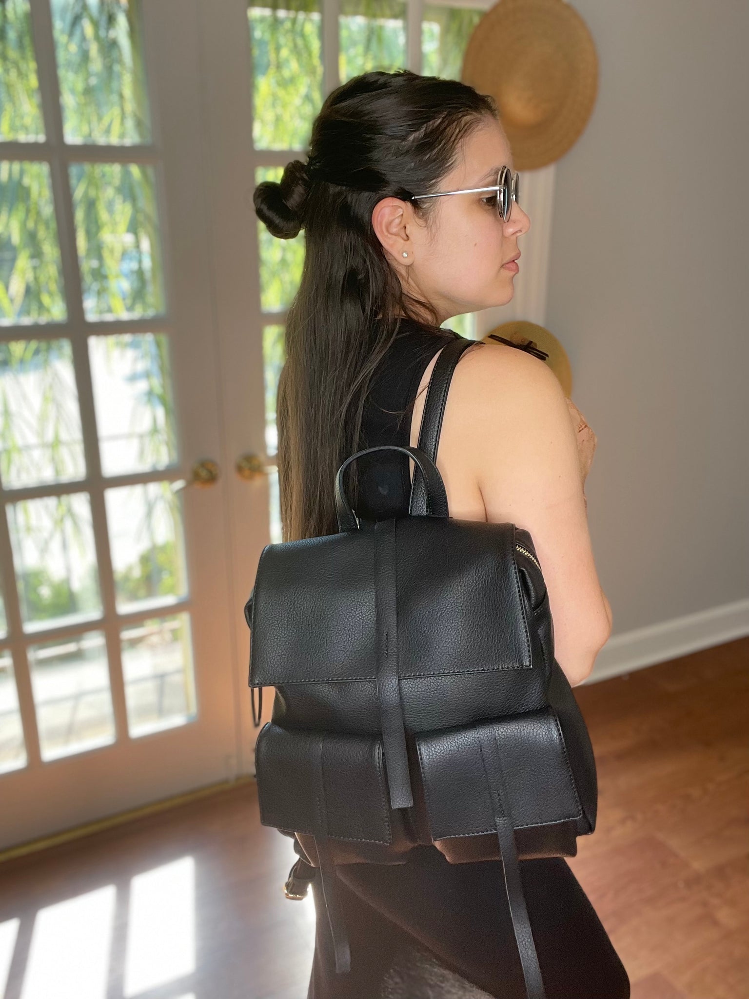 Black Leather Haul All Backpack