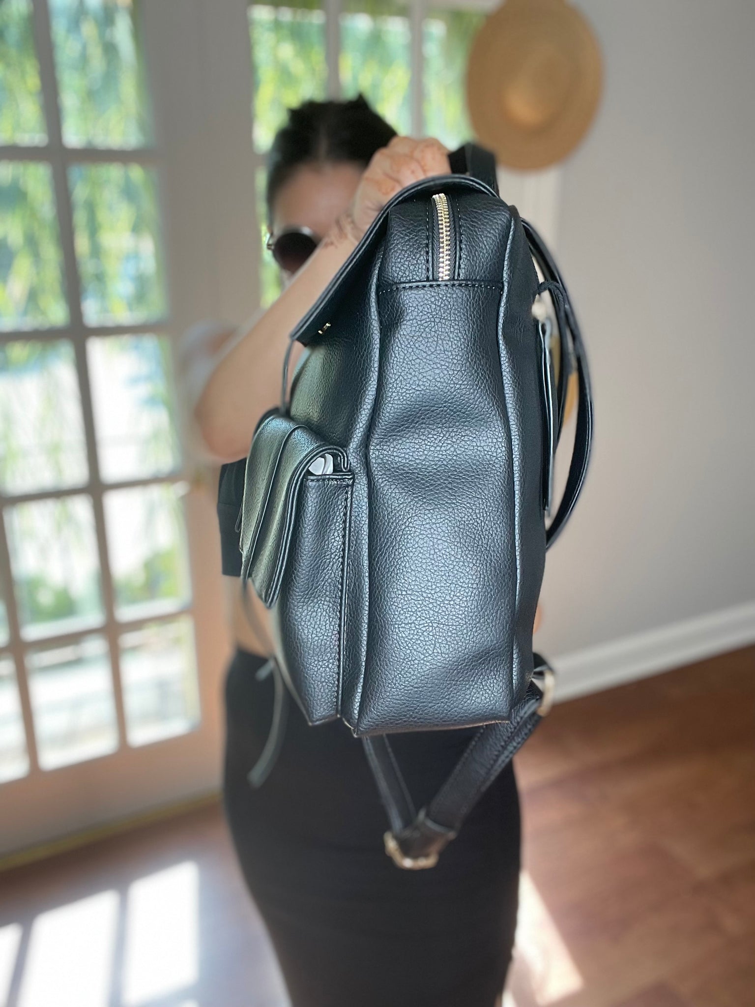 Black Leather Haul All Backpack
