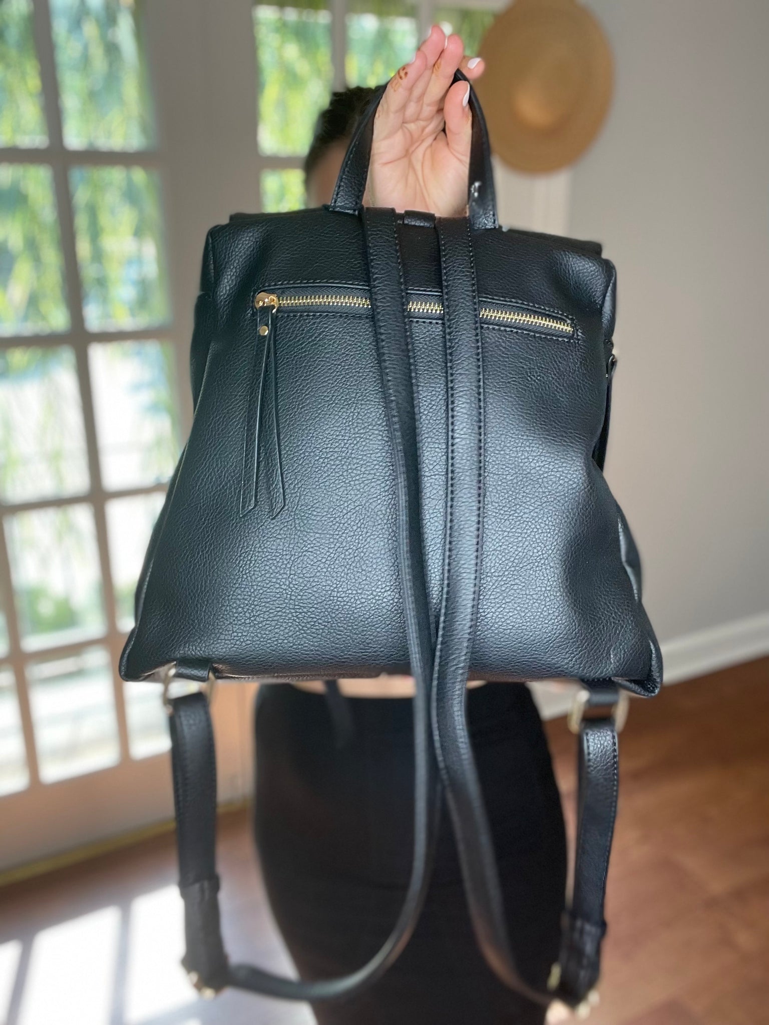 Black Leather Haul All Backpack
